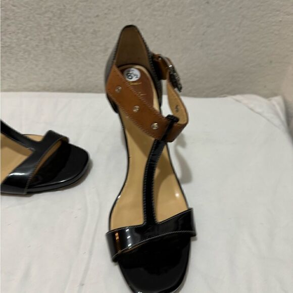 Cole Haan Air London T Strap Sandal Heel Patent Leather Black Open Toe 8.5 - Picture 6 of 13